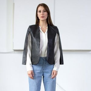 Black Faux Leather Cape Blazer